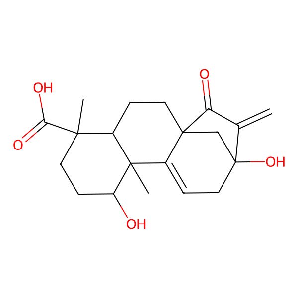 2D Structure of 8,13-Dihydroxy-5,9-dimethyl-14-methylidene-15-oxotetracyclo[11.2.1.01,10.04,9]hexadec-10-ene-5-carboxylic acid