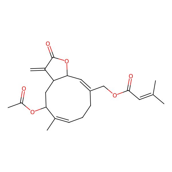 2D Structure of (5-Acetyloxy-6-methyl-3-methylidene-2-oxo-3a,4,5,8,9,11a-hexahydrocyclodeca[b]furan-10-yl)methyl 3-methylbut-2-enoate