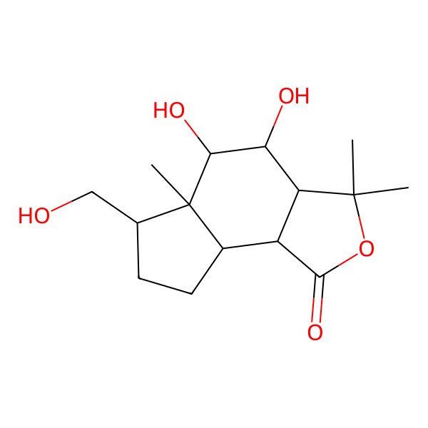 2D Structure of (3aS,4R,5S,5aR,6R,8aS,8bR)-4,5-dihydroxy-6-(hydroxymethyl)-3,3,5a-trimethyl-3a,4,5,6,7,8,8a,8b-octahydrocyclopenta[g][2]benzofuran-1-one