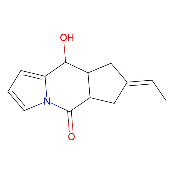2D Structure of (7E,9R)-7-ethylidene-9-hydroxy-6,8,8a,9-tetrahydro-5aH-cyclopenta[f]indolizin-5-one
