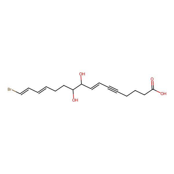 2D Structure of (7E,9R,10R,13E,15Z)-16-bromo-9,10-dihydroxyhexadeca-7,13,15-trien-5-ynoic acid