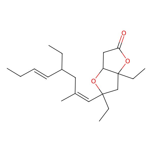 2D Structure of (3aR,5S,6aR)-5,6a-diethyl-5-[(1E,4R,5E)-4-ethyl-2-methylocta-1,5-dienyl]-3a,6-dihydro-3H-furo[3,2-b]furan-2-one