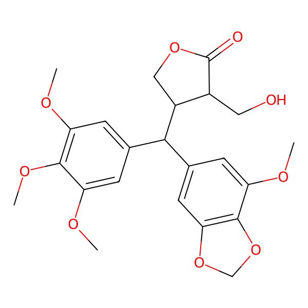 2D Structure of (3S,4S)-3-(hydroxymethyl)-4-[(S)-(7-methoxy-1,3-benzodioxol-5-yl)-(3,4,5-trimethoxyphenyl)methyl]oxolan-2-one