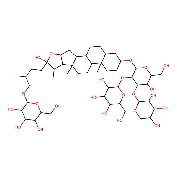 2D Structure of 2-[4-[6-Hydroxy-16-[5-hydroxy-6-(hydroxymethyl)-3-[3,4,5-trihydroxy-6-(hydroxymethyl)oxan-2-yl]oxy-4-(3,4,5-trihydroxyoxan-2-yl)oxyoxan-2-yl]oxy-7,9,13-trimethyl-5-oxapentacyclo[10.8.0.02,9.04,8.013,18]icosan-6-yl]-2-methylbutoxy]-6-(hydroxymethyl)oxane-3,4,5-triol