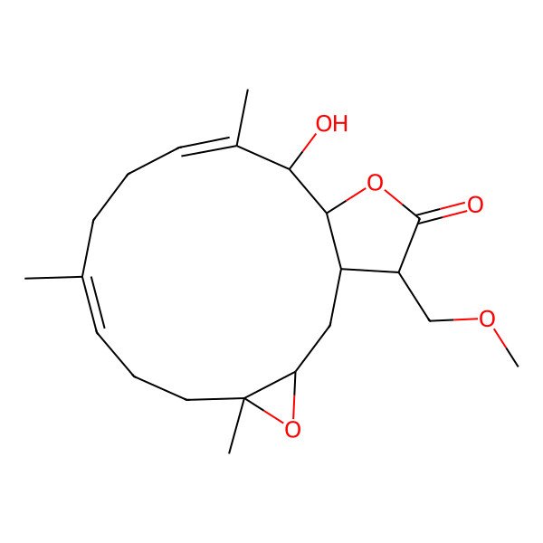 2D Structure of (1R,3R,5R,8E,12E,14R,15R,18S)-14-hydroxy-18-(methoxymethyl)-5,9,13-trimethyl-4,16-dioxatricyclo[13.3.0.03,5]octadeca-8,12-dien-17-one
