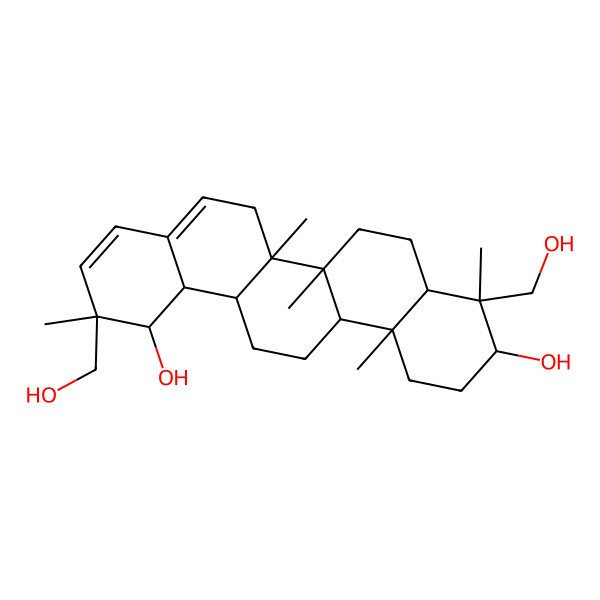 2D Structure of (1S,2S,6aR,6aR,6bR,8aR,9R,10R,12aR,14aR,14bS)-2,9-bis(hydroxymethyl)-2,6a,6b,9,12a-pentamethyl-6,6a,7,8,8a,10,11,12,13,14,14a,14b-dodecahydro-1H-picene-1,10-diol