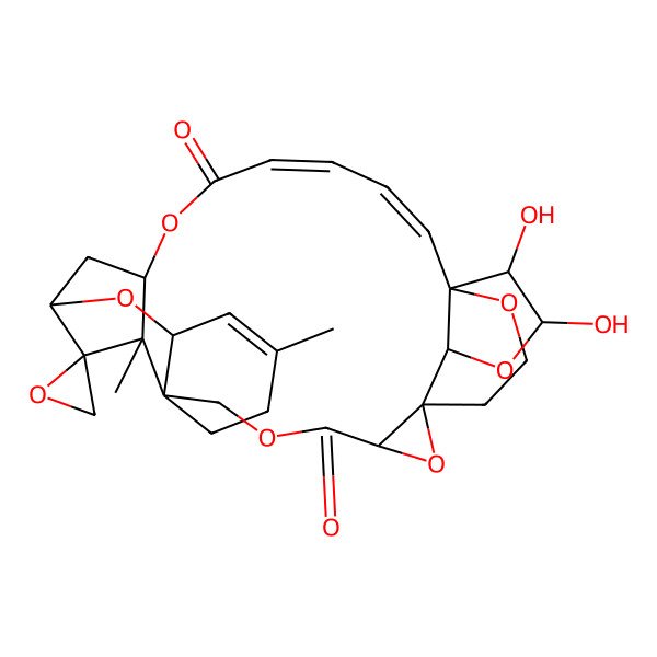 2D Structure of (1R,7R,12R,14R,16S,17R,20Z,22E,24R,28R)-25,26-dihydroxy-10,16-dimethylspiro[2,5,13,18,27,31-hexaoxaheptacyclo[22.4.3.114,17.01,3.07,12.07,16.024,28]dotriaconta-10,20,22-triene-15,2'-oxirane]-4,19-dione