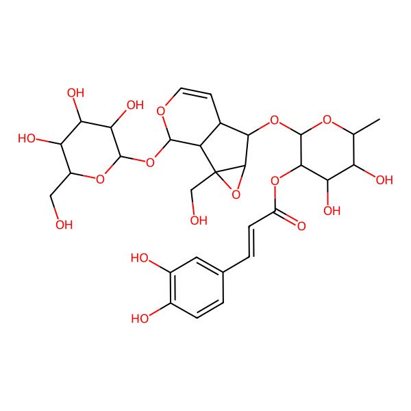 2D Structure of [4,5-Dihydroxy-2-[[2-(hydroxymethyl)-10-[3,4,5-trihydroxy-6-(hydroxymethyl)oxan-2-yl]oxy-3,9-dioxatricyclo[4.4.0.02,4]dec-7-en-5-yl]oxy]-6-methyloxan-3-yl] 3-(3,4-dihydroxyphenyl)prop-2-enoate