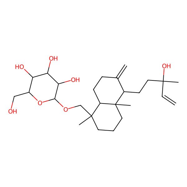 2D Structure of (2R,3R,4S,5S,6R)-2-[[(1R,4aR,5S,8aR)-5-[(3S)-3-hydroxy-3-methylpent-4-enyl]-1,4a-dimethyl-6-methylidene-3,4,5,7,8,8a-hexahydro-2H-naphthalen-1-yl]methoxy]-6-(hydroxymethyl)oxane-3,4,5-triol