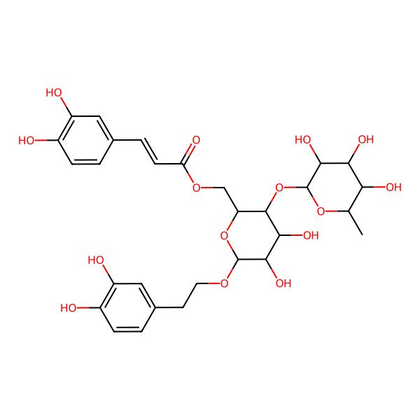 2D Structure of [(2R,3S,4R,5R,6R)-6-[2-(3,4-dihydroxyphenyl)ethoxy]-4,5-dihydroxy-3-[(2S,3R,4R,5R,6S)-3,4,5-trihydroxy-6-methyloxan-2-yl]oxyoxan-2-yl]methyl (E)-3-(3,4-dihydroxyphenyl)prop-2-enoate