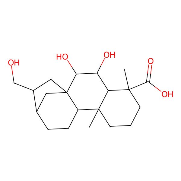 2D Structure of (1R,2R,3S,4S,5R,9S,10S,13R,14R)-2,3-dihydroxy-14-(hydroxymethyl)-5,9-dimethyltetracyclo[11.2.1.01,10.04,9]hexadecane-5-carboxylic acid