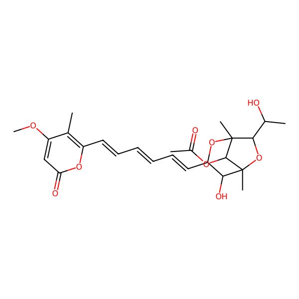 2D Structure of [(1S,3S,4S,5S,7R,8S)-4-hydroxy-7-[(1R)-1-hydroxyethyl]-3-[(1E,3E,5E)-6-(4-methoxy-3-methyl-6-oxopyran-2-yl)hexa-1,3,5-trienyl]-1,5-dimethyl-2,6-dioxabicyclo[3.2.1]octan-8-yl] acetate