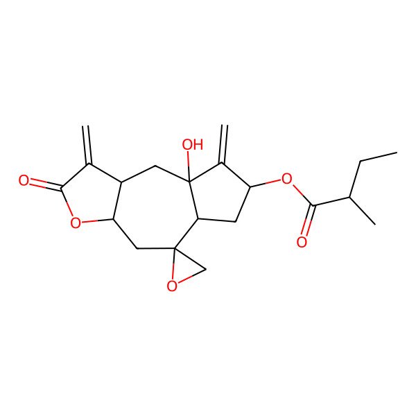 2D Structure of [(3aS,5R,5aR,7R,8aS,9aR)-8a-hydroxy-1,8-dimethylidene-2-oxospiro[4,5a,6,7,9,9a-hexahydro-3aH-azuleno[6,5-b]furan-5,2'-oxirane]-7-yl] (2R)-2-methylbutanoate