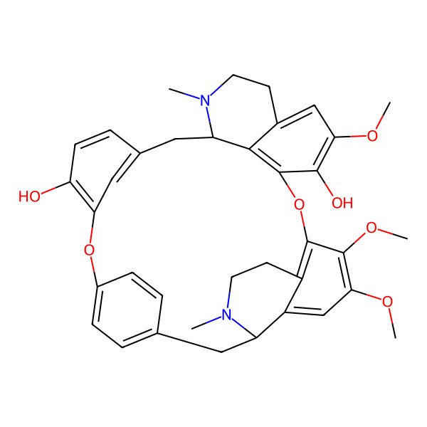 2D Structure of 10,11,16-Trimethoxy-4,21-dimethyl-13,29-dioxa-4,21-diazaheptacyclo[28.2.2.114,18.124,28.03,8.07,12.022,36]hexatriaconta-1(32),7(12),8,10,14(36),15,17,24(35),25,27,30,33-dodecaene-15,27-diol