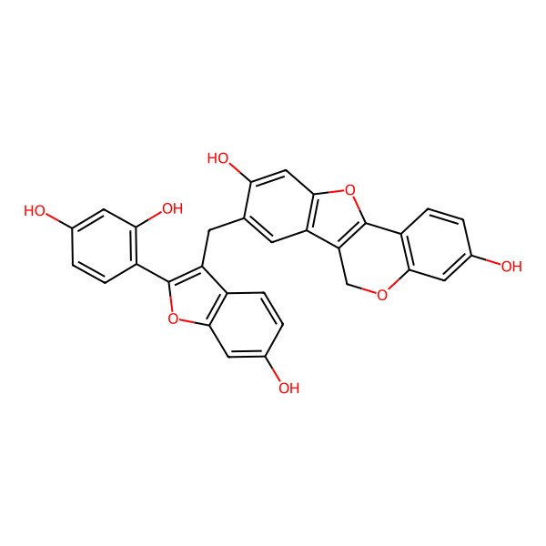 2D Structure of 8-[[2-(2,4-dihydroxyphenyl)-6-hydroxy-1-benzofuran-3-yl]methyl]-6H-[1]benzofuro[3,2-c]chromene-3,9-diol