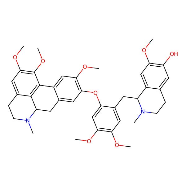 2D Structure of (1S)-1-[[2-[[(6aS)-1,2,10-trimethoxy-6-methyl-5,6,6a,7-tetrahydro-4H-dibenzo[de,g]quinolin-9-yl]oxy]-4,5-dimethoxyphenyl]methyl]-7-methoxy-2-methyl-3,4-dihydro-1H-isoquinolin-6-ol