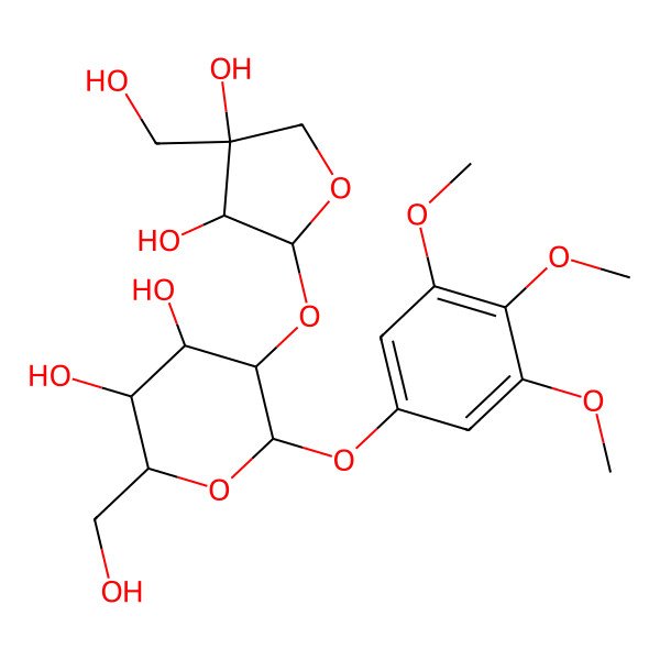 2D Structure of 5-[3,4-Dihydroxy-4-(hydroxymethyl)oxolan-2-yl]oxy-2-(hydroxymethyl)-6-(3,4,5-trimethoxyphenoxy)oxane-3,4-diol