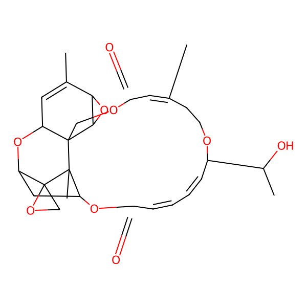 2D Structure of (3R,8S,9S,13Z,19Z,21Z,25R,27S)-18-(1-hydroxyethyl)-5,14,26-trimethylspiro[2,7,11,17,24-pentaoxapentacyclo[23.2.1.03,9.06,8.09,26]octacosa-4,13,19,21-tetraene-27,2'-oxirane]-12,23-dione