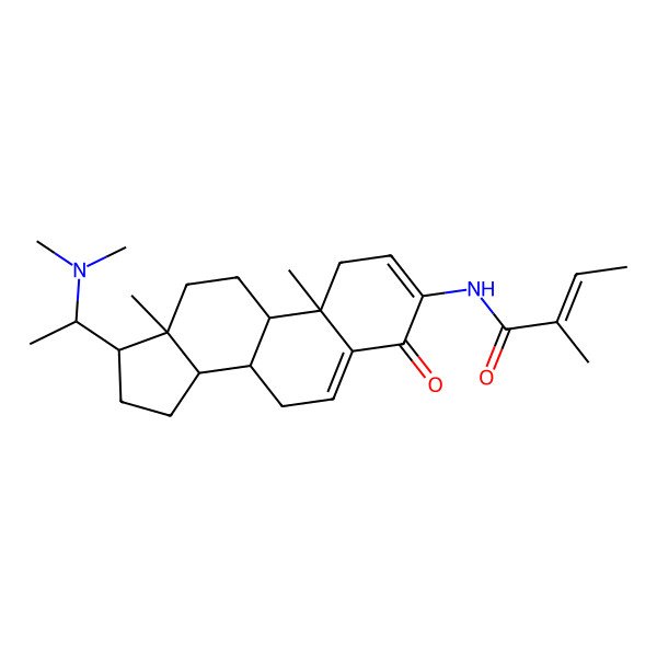 2D Structure of (E)-N-[(8S,9S,10R,13S,14S,17S)-17-[(1S)-1-(dimethylamino)ethyl]-10,13-dimethyl-4-oxo-1,7,8,9,11,12,14,15,16,17-decahydrocyclopenta[a]phenanthren-3-yl]-2-methylbut-2-enamide
