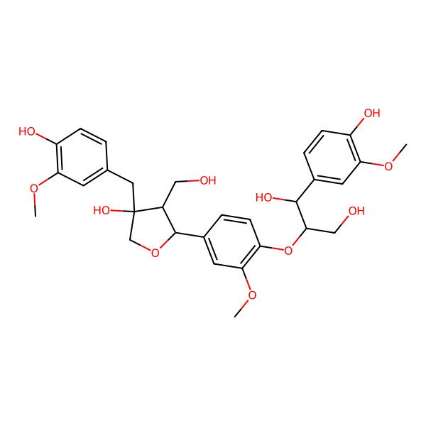 2D Structure of (1S,2R)-2-[4-[(2S,3R,4S)-4-hydroxy-4-[(4-hydroxy-3-methoxyphenyl)methyl]-3-(hydroxymethyl)oxolan-2-yl]-2-methoxyphenoxy]-1-(4-hydroxy-3-methoxyphenyl)propane-1,3-diol