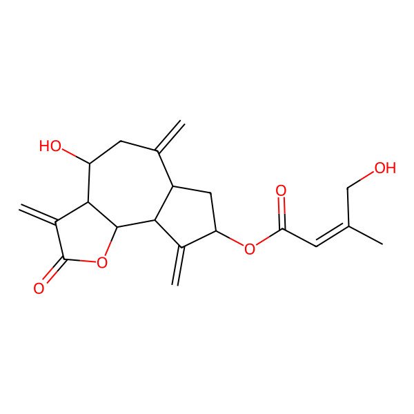 2D Structure of [(3aR,4S,6aR,8S,9aR,9bR)-4-hydroxy-3,6,9-trimethylidene-2-oxo-3a,4,5,6a,7,8,9a,9b-octahydroazuleno[4,5-b]furan-8-yl] (E)-4-hydroxy-3-methylbut-2-enoate