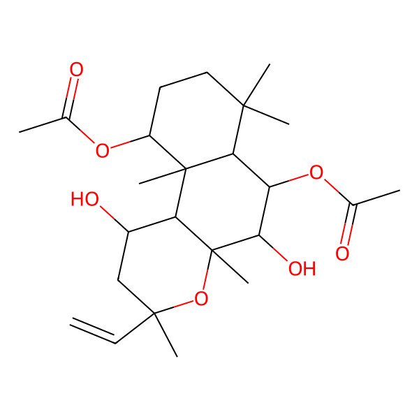 2D Structure of [(1R,3R,4aS,5S,6S,6aS,10R,10aS,10bS)-6-acetyloxy-3-ethenyl-1,5-dihydroxy-3,4a,7,7,10a-pentamethyl-2,5,6,6a,8,9,10,10b-octahydro-1H-benzo[f]chromen-10-yl] acetate