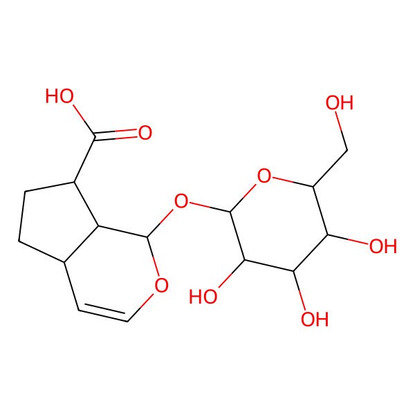 2D Structure of (1S,4aR,7S,7aS)-1-[(2S,3R,4S,5S,6R)-3,4,5-trihydroxy-6-(hydroxymethyl)oxan-2-yl]oxy-1,4a,5,6,7,7a-hexahydrocyclopenta[c]pyran-7-carboxylic acid