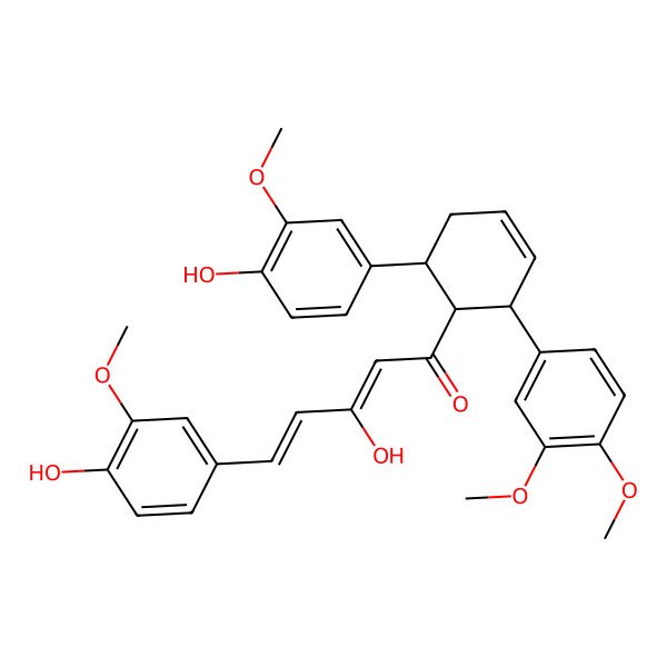 2D Structure of (2Z,4E)-1-[(1R,2R,6S)-2-(3,4-dimethoxyphenyl)-6-(4-hydroxy-3-methoxyphenyl)cyclohex-3-en-1-yl]-3-hydroxy-5-(4-hydroxy-3-methoxyphenyl)penta-2,4-dien-1-one