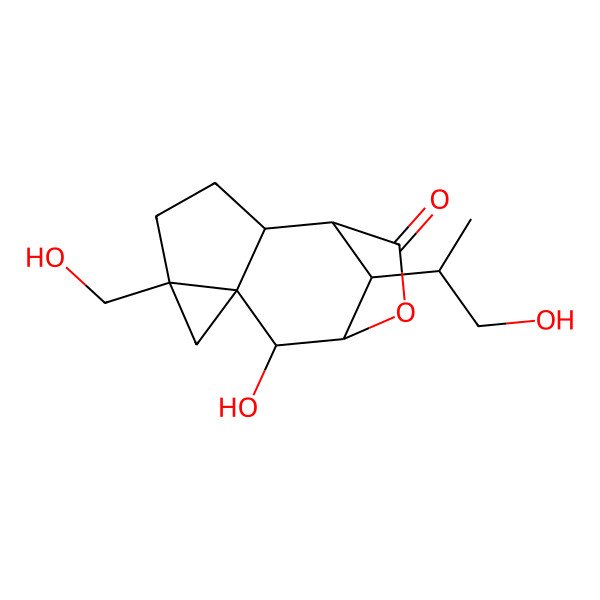 2D Structure of (1S,2S,5R,7R,8S,9S,12S)-8-hydroxy-5-(hydroxymethyl)-12-[(2R)-1-hydroxypropan-2-yl]-10-oxatetracyclo[7.2.1.02,7.05,7]dodecan-11-one