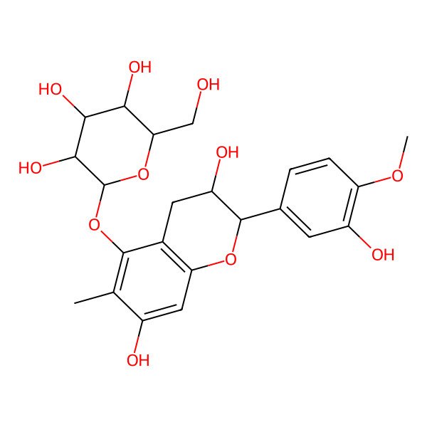 2D Structure of 2-[[3,7-dihydroxy-2-(3-hydroxy-4-methoxyphenyl)-6-methyl-3,4-dihydro-2H-chromen-5-yl]oxy]-6-(hydroxymethyl)oxane-3,4,5-triol