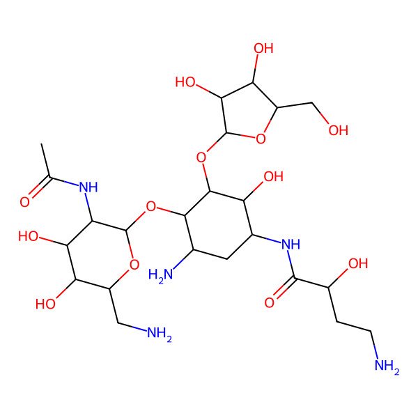 2D Structure of (2S)-N-[(1R,2S,3R,4R,5S)-4-[(2R,3R,4R,5S,6R)-3-acetamido-6-(aminomethyl)-4,5-dihydroxyoxan-2-yl]oxy-5-amino-3-[(2S,3R,4R,5R)-3,4-dihydroxy-5-(hydroxymethyl)oxolan-2-yl]oxy-2-hydroxycyclohexyl]-4-amino-2-hydroxybutanamide