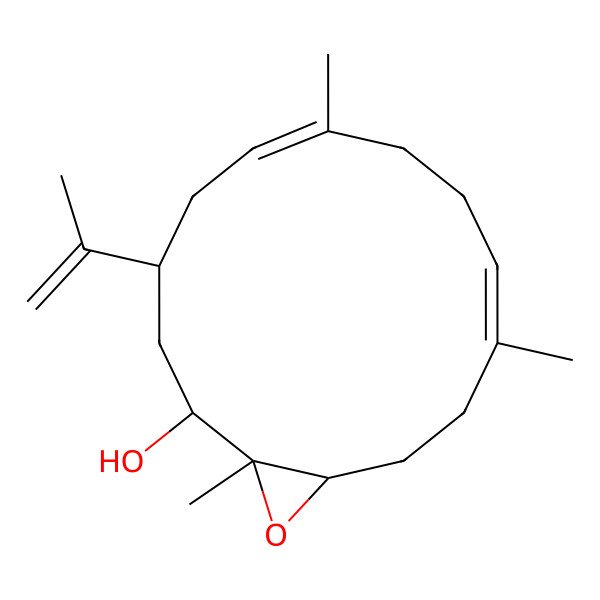 2D Structure of (1S,2S,4R,6E,10E,14S)-1,7,11-trimethyl-4-prop-1-en-2-yl-15-oxabicyclo[12.1.0]pentadeca-6,10-dien-2-ol