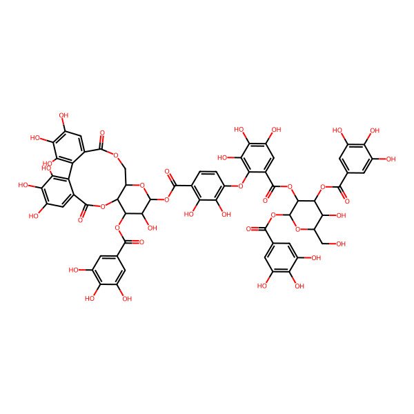 2D Structure of [5-hydroxy-6-(hydroxymethyl)-2,4-bis[(3,4,5-trihydroxybenzoyl)oxy]oxan-3-yl] 2-[4-[[(10R,12S,13S)-3,4,5,12,21,22,23-heptahydroxy-8,18-dioxo-11-(3,4,5-trihydroxybenzoyl)oxy-9,14,17-trioxatetracyclo[17.4.0.02,7.010,15]tricosa-1(23),2,4,6,19,21-hexaen-13-yl]oxycarbonyl]-2,3-dihydroxyphenoxy]-3,4,5-trihydroxybenzoate
