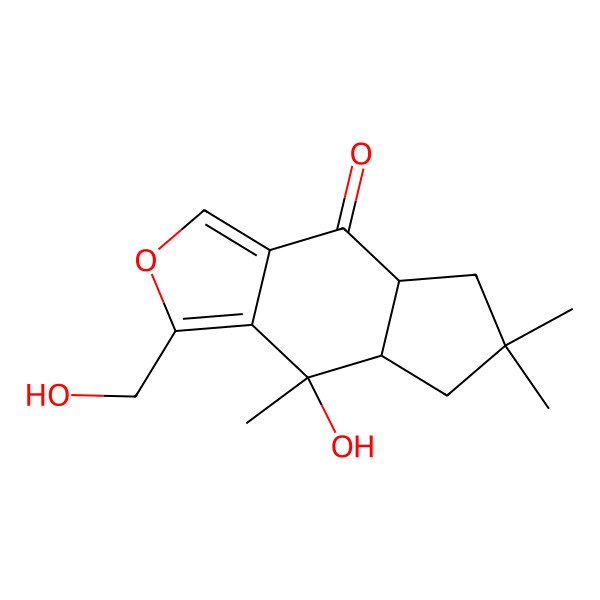 2D Structure of (4aR,7aS,8R)-8-hydroxy-1-(hydroxymethyl)-6,6,8-trimethyl-4a,5,7,7a-tetrahydrocyclopenta[f][2]benzofuran-4-one