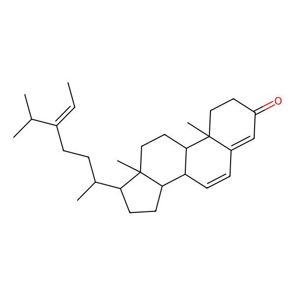 2D Structure of (8S,9S,10R,13R,14S,17R)-10,13-dimethyl-17-[(E,2R)-5-propan-2-ylhept-5-en-2-yl]-1,2,8,9,11,12,14,15,16,17-decahydrocyclopenta[a]phenanthren-3-one