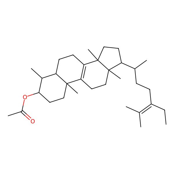 2D Structure of [(3S,4S,5S,10S,13R,14R,17R)-17-[(2R)-5-ethyl-6-methylhept-5-en-2-yl]-4,10,13,14-tetramethyl-1,2,3,4,5,6,7,11,12,15,16,17-dodecahydrocyclopenta[a]phenanthren-3-yl] acetate