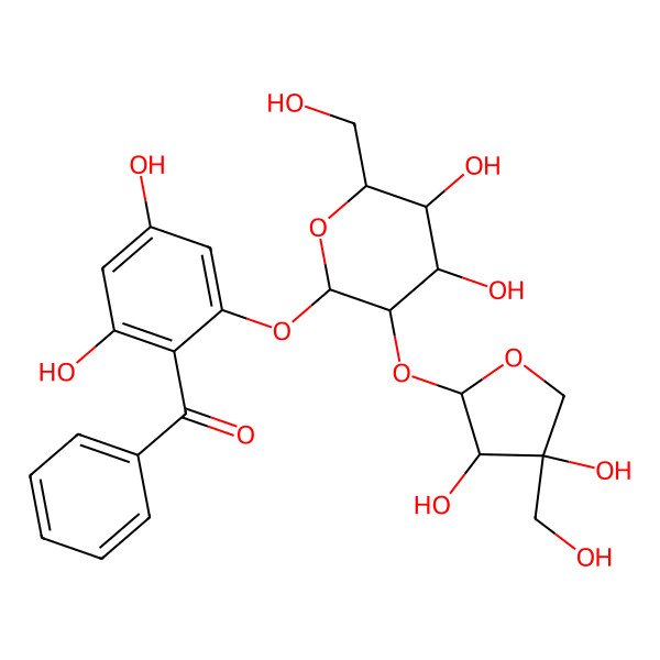 2D Structure of [2-[(2S,3R,4S,5R,6R)-3-[(2S,3R,4R)-3,4-dihydroxy-4-(hydroxymethyl)oxolan-2-yl]oxy-4,5-dihydroxy-6-(hydroxymethyl)oxan-2-yl]oxy-4,6-dihydroxyphenyl]-phenylmethanone