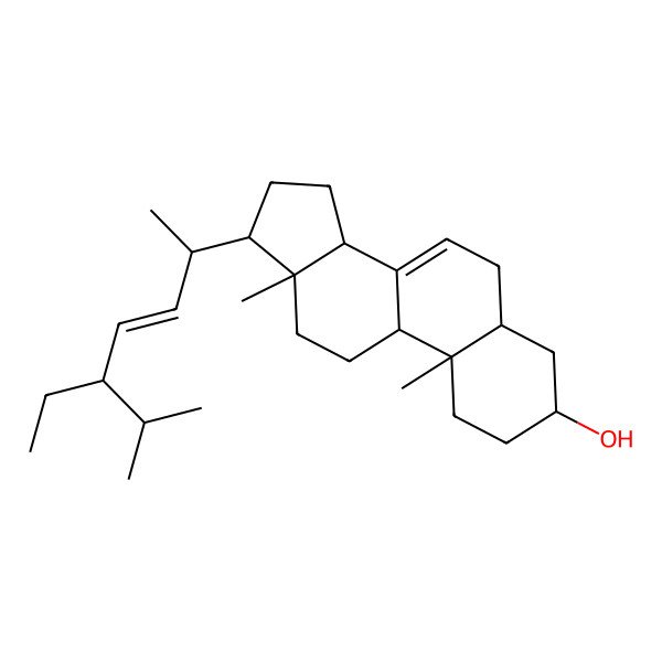 2D Structure of (3S,5R,9R,10S,13R,14R,17R)-17-[(E,2R,5S)-5-ethyl-6-methylhept-3-en-2-yl]-10,13-dimethyl-2,3,4,5,6,9,11,12,14,15,16,17-dodecahydro-1H-cyclopenta[a]phenanthren-3-ol