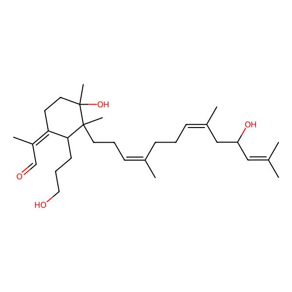 2D Structure of (2Z)-2-[(2S,3R,4R)-4-hydroxy-2-(3-hydroxypropyl)-3-[(3E,7E,10R)-10-hydroxy-4,8,12-trimethyltrideca-3,7,11-trienyl]-3,4-dimethylcyclohexylidene]propanal