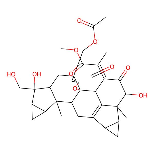 2D Structure of methyl (2Z)-2-[(1R,2S,8R,9S,10S,12R,13R,14S,17S,19R,20S,21R)-5-(acetyloxymethyl)-9,21-dihydroxy-9-(hydroxymethyl)-13,20-dimethyl-4,22-dioxo-3-oxaoctacyclo[14.7.1.02,6.02,14.08,13.010,12.017,19.020,24]tetracosa-5,16(24)-dien-23-ylidene]propanoate