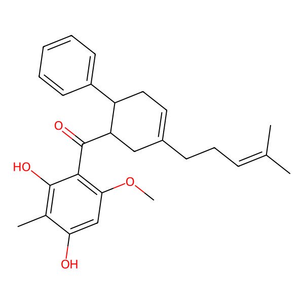 2D Structure of (2,4-dihydroxy-6-methoxy-3-methylphenyl)-[(1R,6R)-3-(4-methylpent-3-enyl)-6-phenylcyclohex-3-en-1-yl]methanone