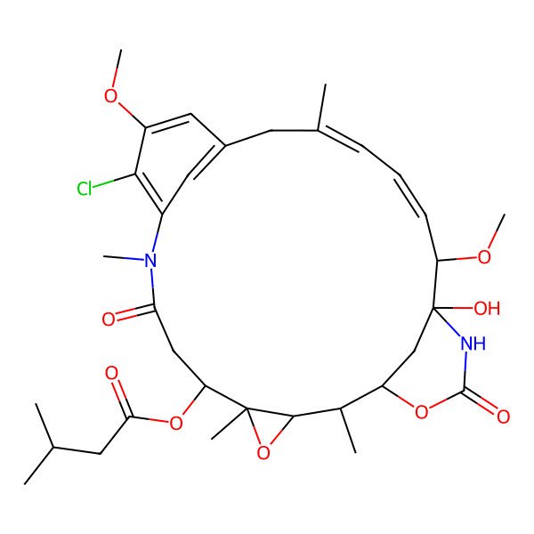 2D Structure of [(16E,18E)-11-chloro-21-hydroxy-12,20-dimethoxy-2,5,9,16-tetramethyl-8,23-dioxo-4,24-dioxa-9,22-diazatetracyclo[19.3.1.110,14.03,5]hexacosa-10,12,14(26),16,18-pentaen-6-yl] 3-methylbutanoate