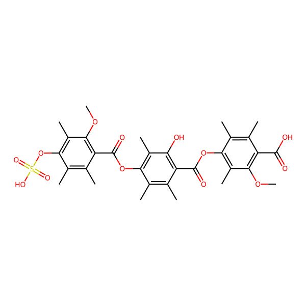 2D Structure of 4-(4'-(2'-Methoxy-4'-sulfoxy-3',5',6'-trimethylbenzoyloxy)-2'-hydroxy-3',5',6'-trimethylbenzoyloxy)-2-methoxy-3,5,6-trimethylbenzoic acid
