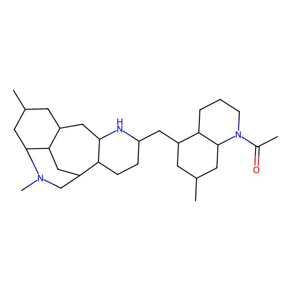 2D Structure of 1-[(4aS,5R,7S,8aR)-5-[[(1S,2R,5S,7S,9S,11R,13S,17R)-11,14-dimethyl-6,14-diazatetracyclo[7.6.2.02,7.013,17]heptadecan-5-yl]methyl]-7-methyl-3,4,4a,5,6,7,8,8a-octahydro-2H-quinolin-1-yl]ethanone