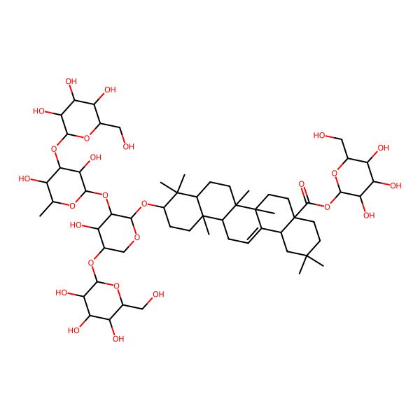 2D Structure of [3,4,5-Trihydroxy-6-(hydroxymethyl)oxan-2-yl] 10-[3-[3,5-dihydroxy-6-methyl-4-[3,4,5-trihydroxy-6-(hydroxymethyl)oxan-2-yl]oxyoxan-2-yl]oxy-4-hydroxy-5-[3,4,5-trihydroxy-6-(hydroxymethyl)oxan-2-yl]oxyoxan-2-yl]oxy-2,2,6a,6b,9,9,12a-heptamethyl-1,3,4,5,6,6a,7,8,8a,10,11,12,13,14b-tetradecahydropicene-4a-carboxylate