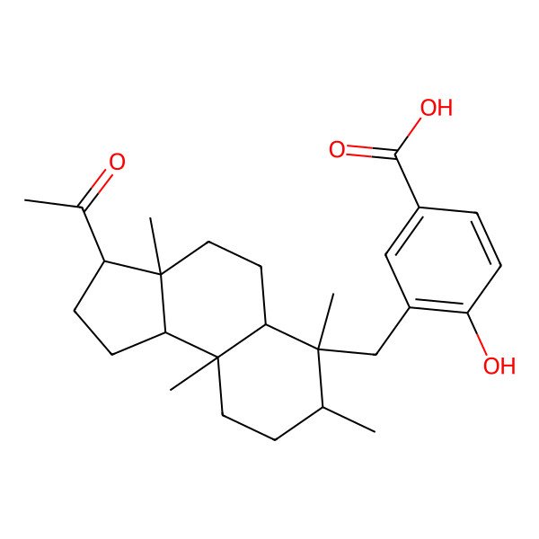 2D Structure of 3-[(3-Acetyl-3a,6,7,9a-tetramethyl-1,2,3,4,5,5a,7,8,9,9b-decahydrocyclopenta[a]naphthalen-6-yl)methyl]-4-hydroxybenzoic acid