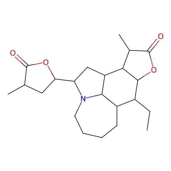 2D Structure of (1S,3S,9R,10R,11R,14S,15R,16R)-10-ethyl-14-methyl-3-[(2S,4R)-4-methyl-5-oxooxolan-2-yl]-12-oxa-4-azatetracyclo[7.6.1.04,16.011,15]hexadecan-13-one