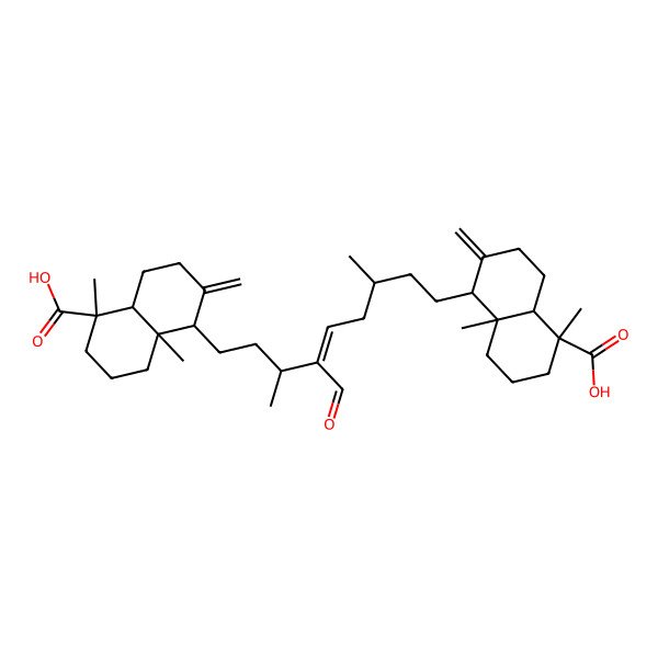 2D Structure of 5-[9-(5-carboxy-5,8a-dimethyl-2-methylidene-3,4,4a,6,7,8-hexahydro-1H-naphthalen-1-yl)-6-formyl-3,7-dimethylnon-5-enyl]-1,4a-dimethyl-6-methylidene-3,4,5,7,8,8a-hexahydro-2H-naphthalene-1-carboxylic acid