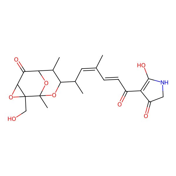 2D Structure of 5-hydroxy-4-[(2E,4E)-6-[2-(hydroxymethyl)-1,7-dimethyl-5-oxo-3,9,10-trioxatricyclo[4.3.1.02,4]decan-8-yl]-4-methylhepta-2,4-dienoyl]-1,2-dihydropyrrol-3-one