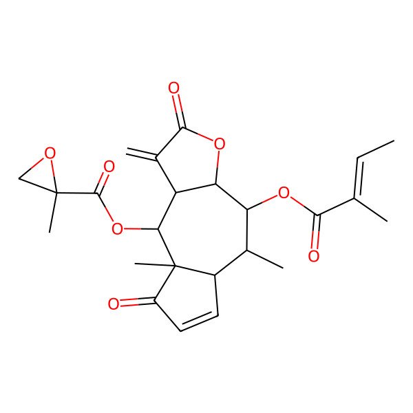2D Structure of [5,8a-Dimethyl-4-(2-methylbut-2-enoyloxy)-1-methylidene-2,8-dioxo-3a,4,5,5a,9,9a-hexahydroazuleno[6,5-b]furan-9-yl] 2-methyloxirane-2-carboxylate